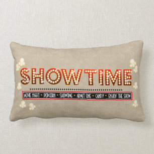 Movie Theatre Showtime Pillow- beige background Lumbar Cushion