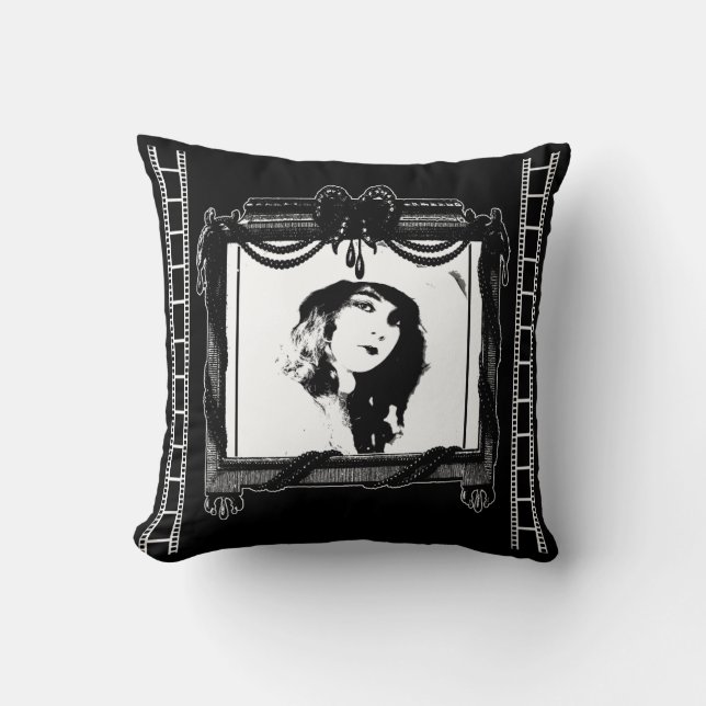 Movie Theatre Throw Pillow in Black and White (Front)