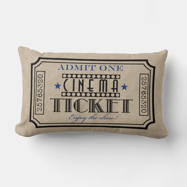 Movie Theatre Ticket Pillow- blue accent Lumbar Cushion (Front)