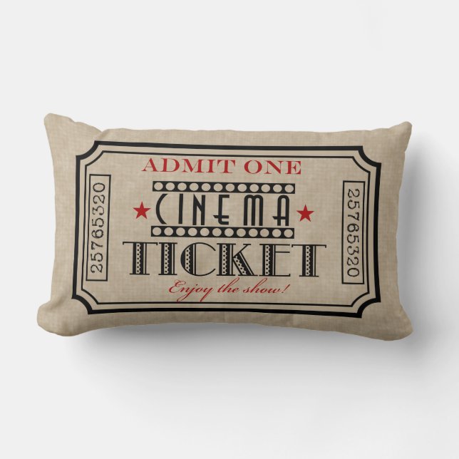 Movie Theatre Ticket Pillow- red accent Lumbar Cushion (Front)