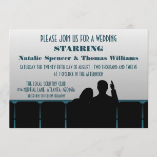 Movie Theatre Wedding Invite, Blue Invitation