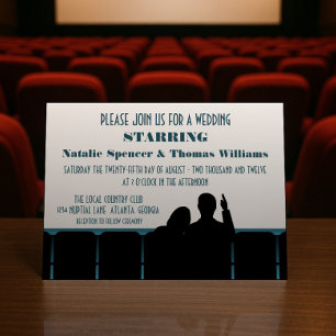 Movie Theatre Wedding Invite, Blue Invitation