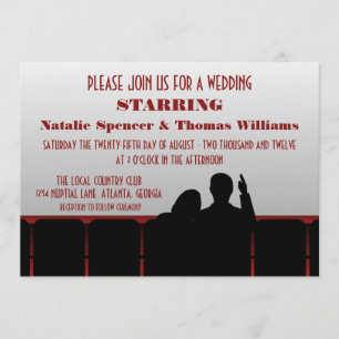 Movie Theatre Wedding Invite, Red Invitation