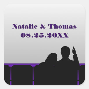 Movie Theatre Wedding Stickers, Purple Square Sticker