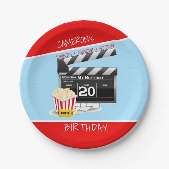 Movie Theme 20th Birthday Paper Plate (Front)