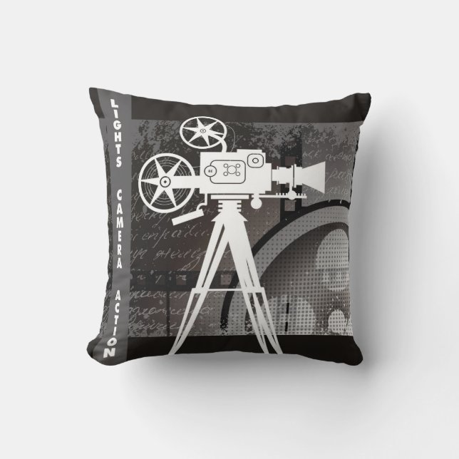 Movie Theme Pillow, Lights, Camera, Action 16x16 Cushion (Front)