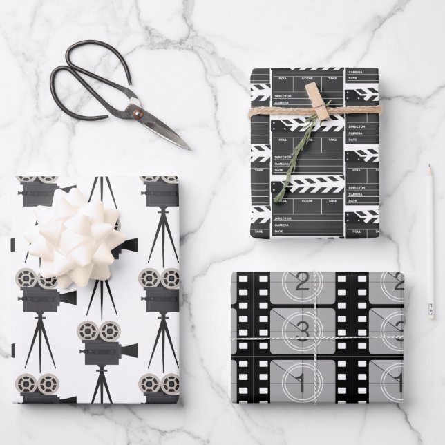 Movie Theme Trio Wrapping Paper Sheet (Front)