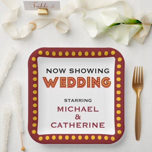 Movie Theme Wedding Marquee Sign Paper Plate (Wedding)