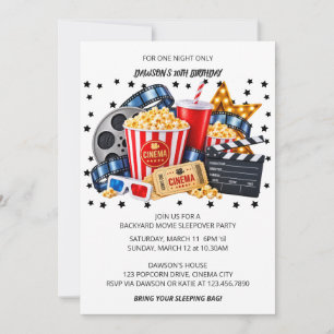 Movie Themed Backyard Sleepover Birthday Invitation
