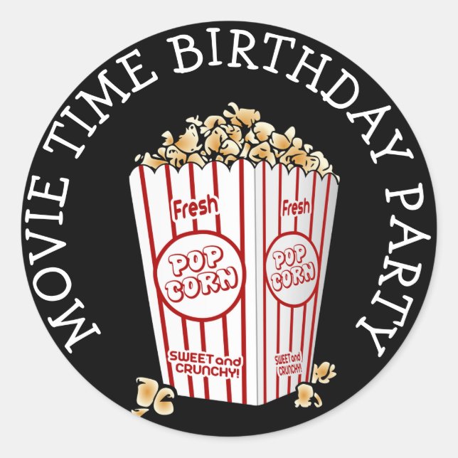 Movie Themed Birthday Party Popcorn Stickers (Front)