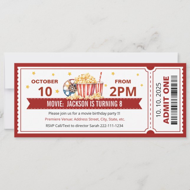 Movie ticket birthday invitation (Front)