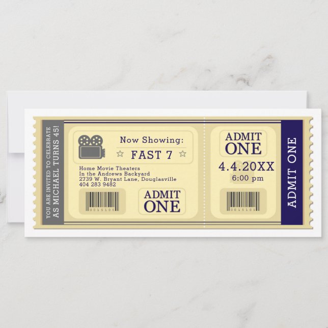 Movie Ticket Birthday Party Invitation (Front)