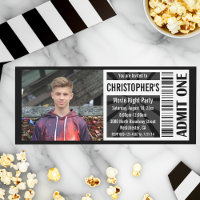 Movie Ticket Invitations, Black and White Birthday
