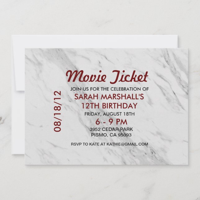 Movie Ticket / Marble Invitation (Front)