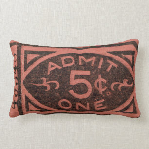 Movie Ticket Stub Vintage Admit One Five Cents Lumbar Cushion