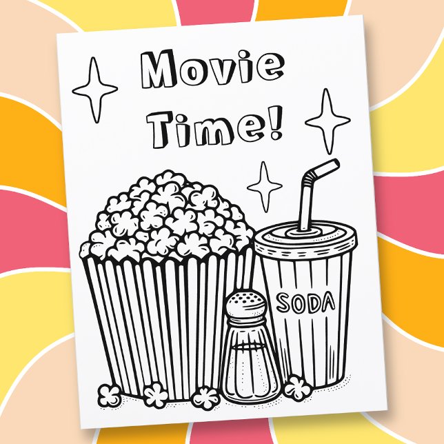 Movie Time Colouring Page | Popcorn, Soda and Salt (Creator Uploaded)
