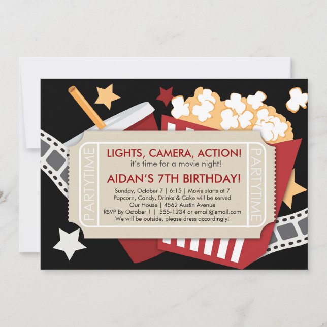 Movie Time Invitation - For boys or girls (Front)