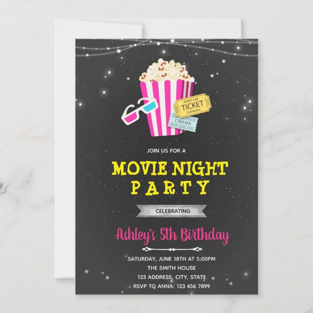 Movie under the stars girl party invitation (Front)