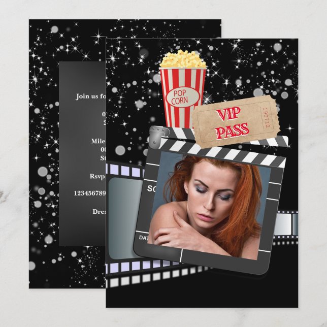 Movie VIP photo elegant Hollywood theme party Invitation (Front/Back)