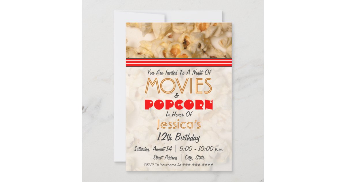 Movies &amp; Popcorn Birthday Party Invitation | Zazzle