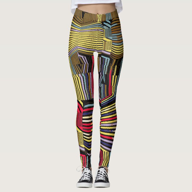 Moving and Worn Neon Graffiti Lines Leggings (Front)