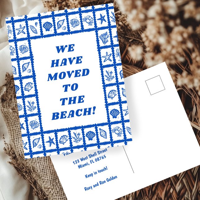 MOVING ANNOUNCEMENT ADDRESS Blue Seashells Beach Postcard (MOVING ANNOUNCEMENT ADDRESS Blue Seashells Beach Postcard
)