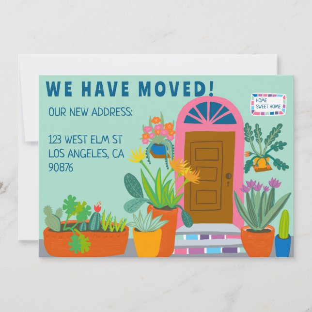 Moving Announcement Address Colourful Front Door (Front)