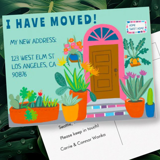 Moving Announcement Address Colourful Front Door  Postcard (Bright colorful front door decorates this custom address change new house postcard)