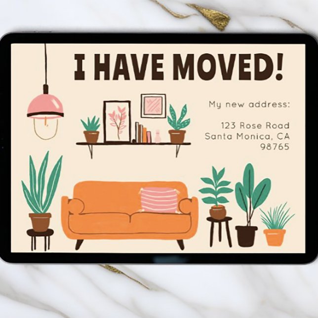 Moving Announcement Address Cute Living Room Card (Cute modern address change card is available as a digital download to email to your contacts. )