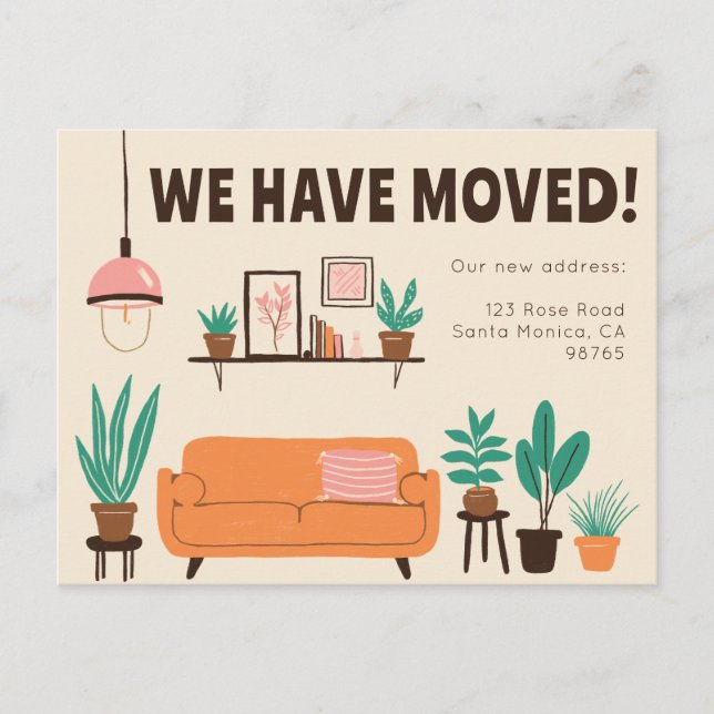 Moving Announcement Address Cute Living Room Sofa  Postcard (Front)