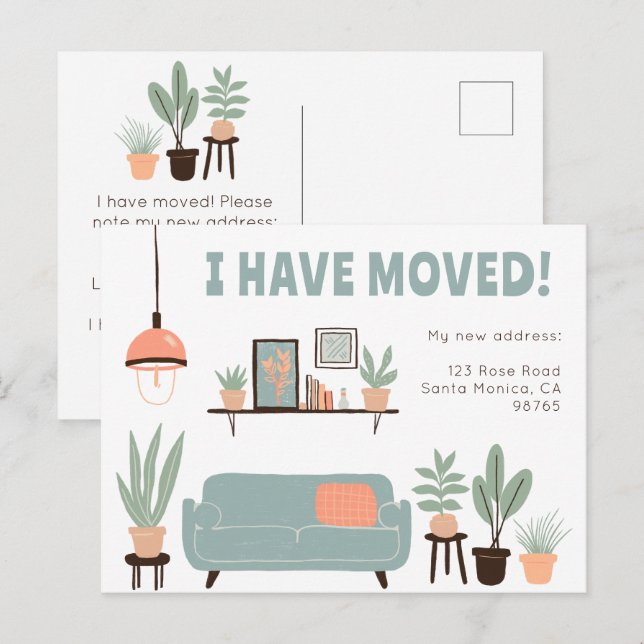 Moving Announcement Address Cute Living Room Sofa  Postcard (Front/Back)