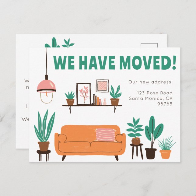 Moving Announcement Address Cute Living Room Sofa  Postcard (Front/Back)