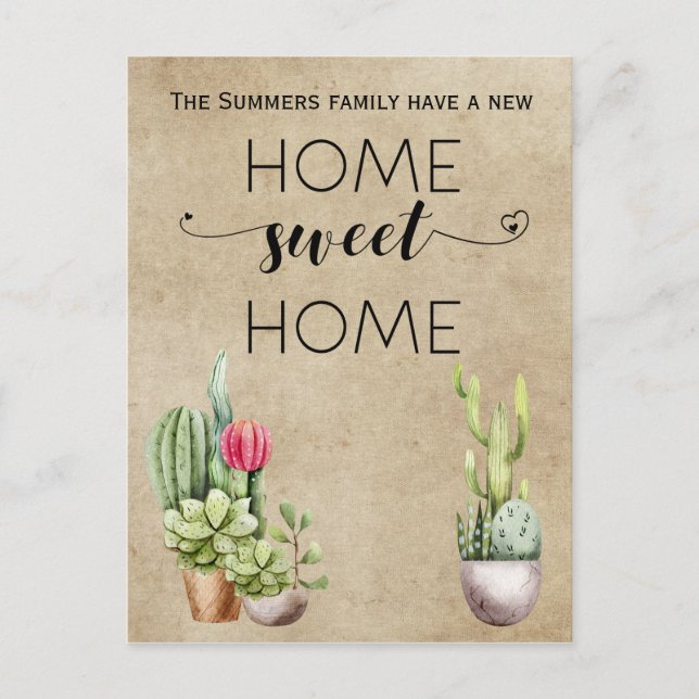 Moving Announcement Address Home Sweet Home Cactus (Front)