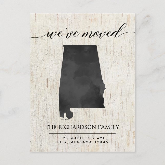 Moving announcement, Alabama state rustic Invitation Postcard (Front)