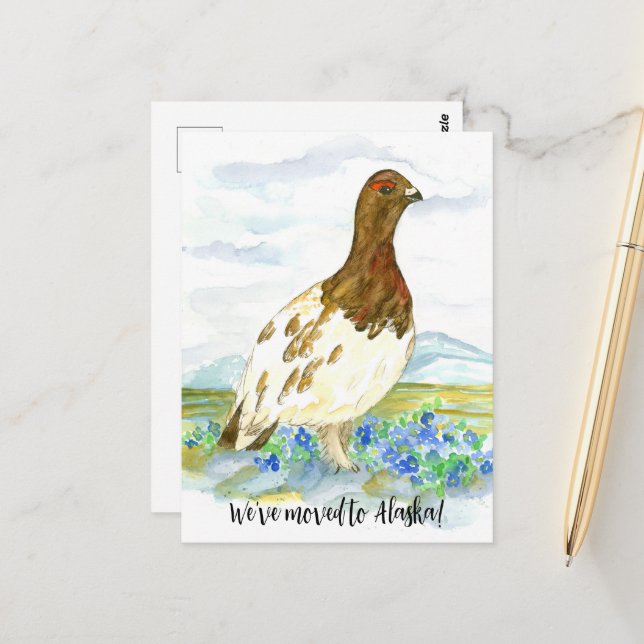 Moving Announcement Alaska Willow Ptarmigan Bird Postcard (Front/Back In Situ)