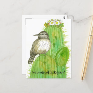 Moving Announcement Arizona Cactus Wren Bird Postcard