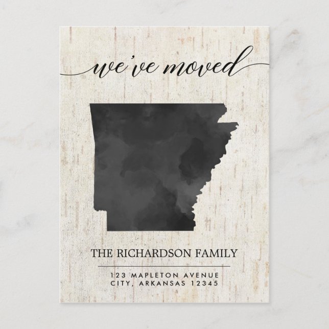 Moving announcement, Arkansas state rustic Invitation Postcard (Front)