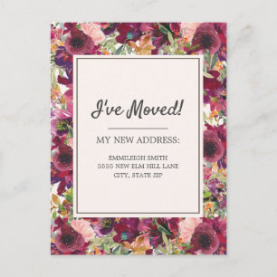 Moving Announcement Burgundy Blush Pink Floral Postcard