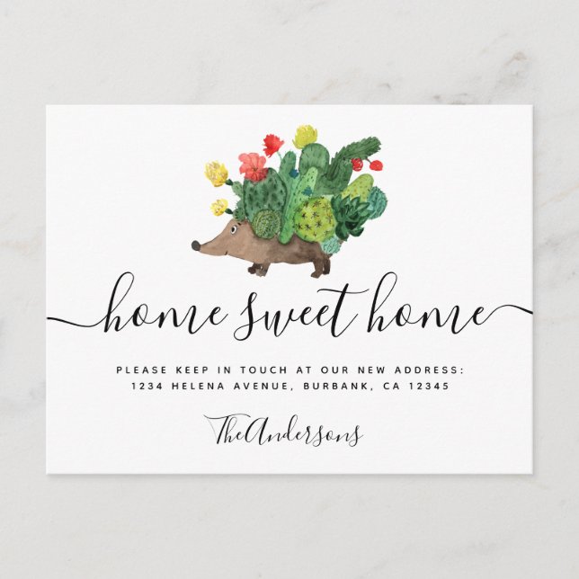 Moving Announcement Cactus Hedgehog Postcard (Front)