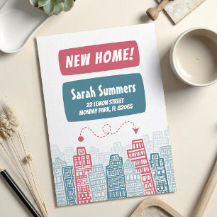 Moving Announcement card with cartoon style city