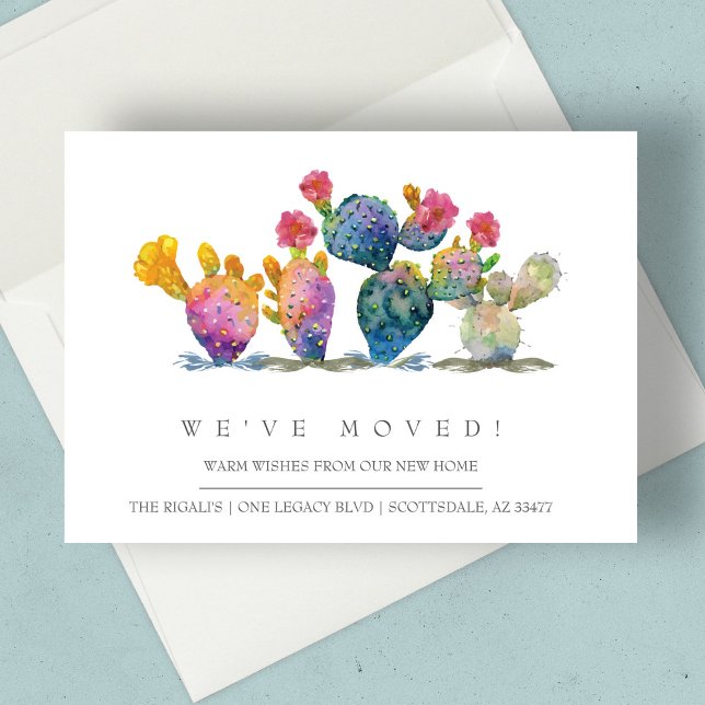 Moving Announcement Cards Watercolor Cactus (New address moving announcements watercolor cactus)