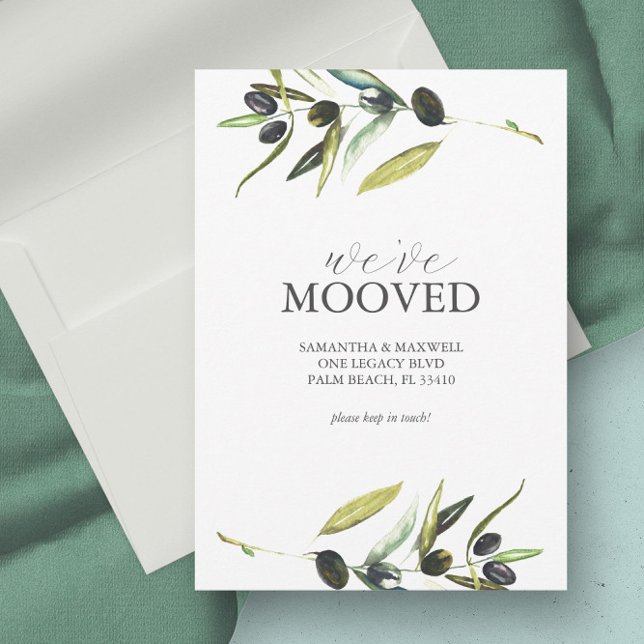 Moving Announcement Cards Watercolor Olive Branch (moving announcement card botanical watercolor olive branch)