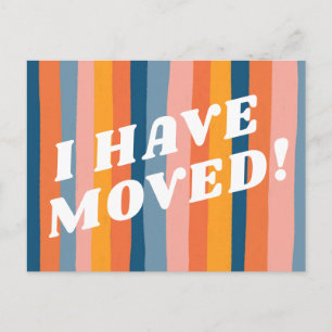 MOVING ANNOUNCEMENT Colourful Pink Stripes Retro  Postcard