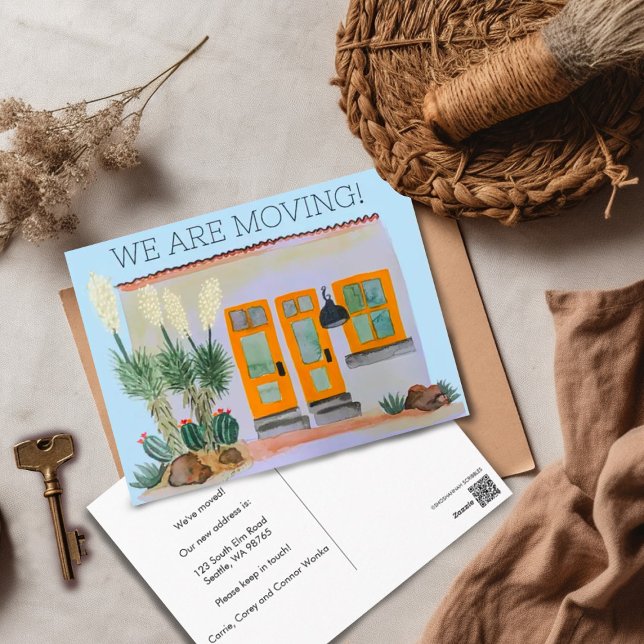 MOVING ANNOUNCEMENT Cute Adobe House Watercolor  Postcard (Watercolor painting Arizona adobe house Moving announcement postcard -customize it!)