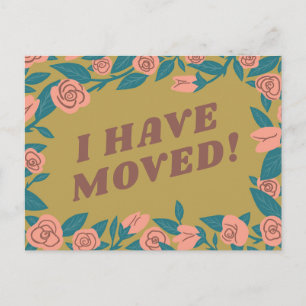 MOVING ANNOUNCEMENT Cute Pink Rose Frame Custom Postcard
