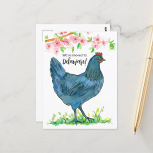 Moving Announcement Delaware Blue Hen Chicken  Postcard