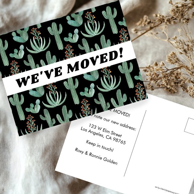MOVING ANNOUNCEMENT Desert Cactus Watercolor Black Postcard (MOVING ANNOUNCEMENT Desert Cactus Watercolor Black Change of Address Postcard
)
