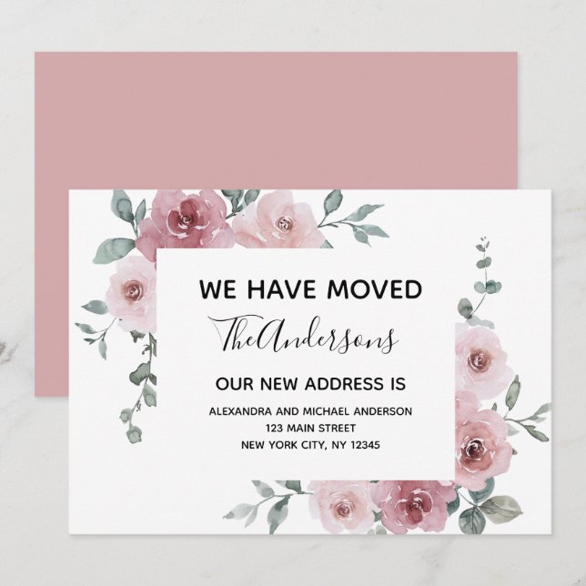 Moving Announcement Dusty Pink Floral (Front/Back)