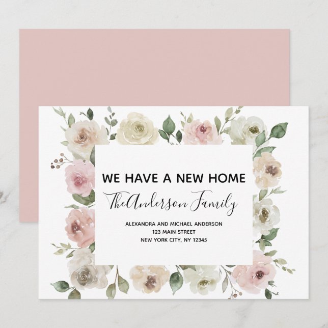 Moving Announcement Dusty Pink Floral (Front/Back)