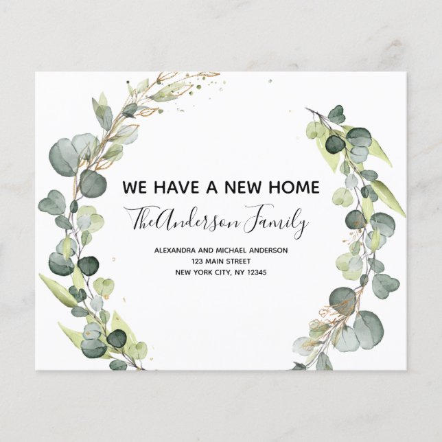 Moving Announcement Eucalyptus Greenery Watercolor (Front)